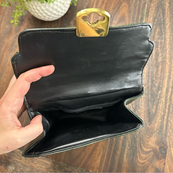 Vintage dark hunter green and gold crossbody handbag - Picture 8 of 16